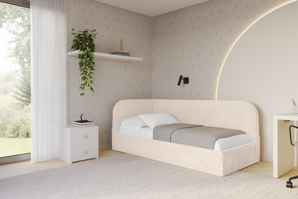 EINZELLBETT Jugendbett mit Bettkasten, Rechts - ELRY 100x200 Beige - Naturfarben, Holzwerkstoff/Textil (100/200cm) - ALTDECOR