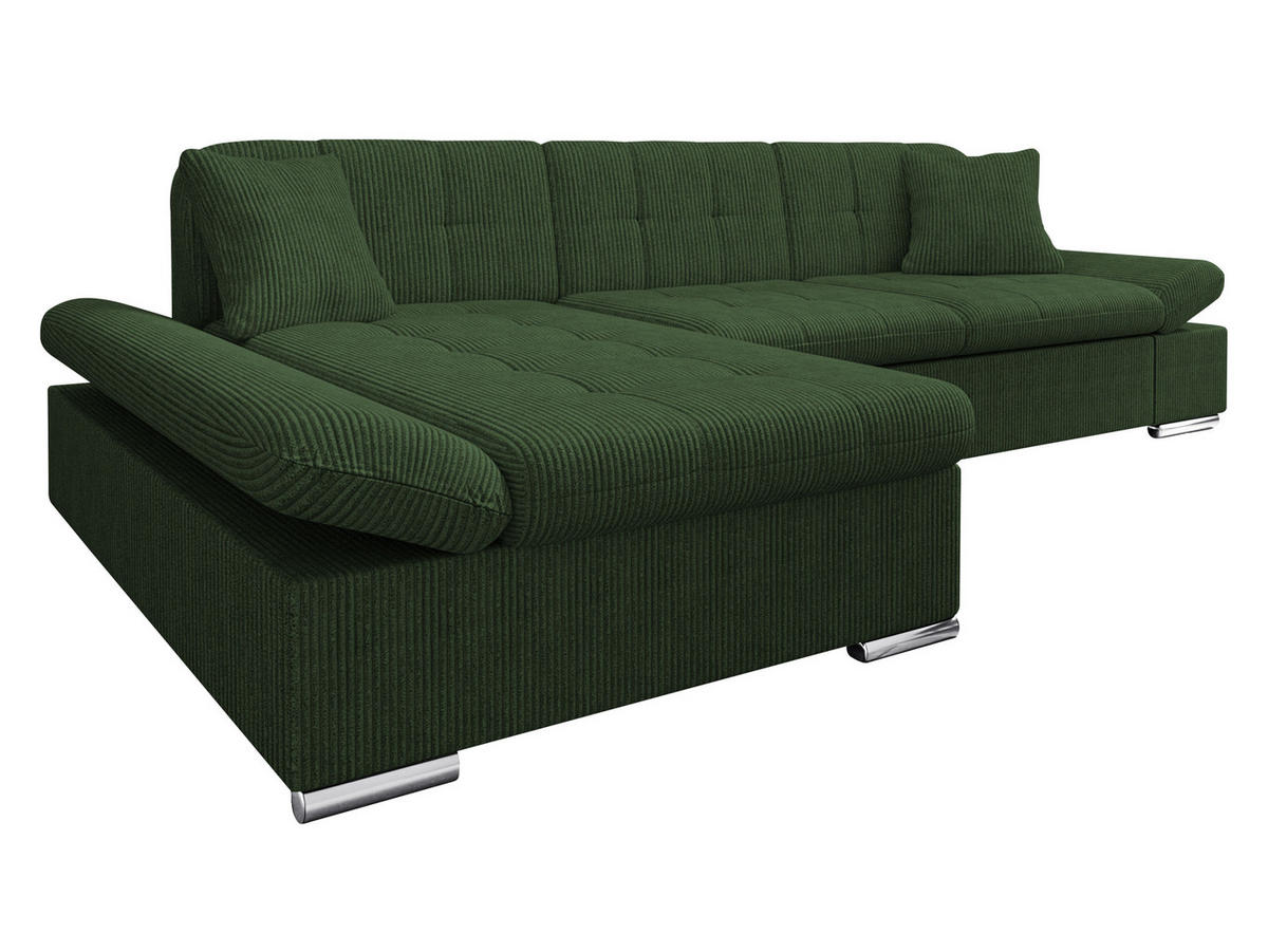 ECKSOFA Malwi Cord, Seite: Links - Dunkelgrün, Holz/Textil (278/161cm) - MIRJAN24