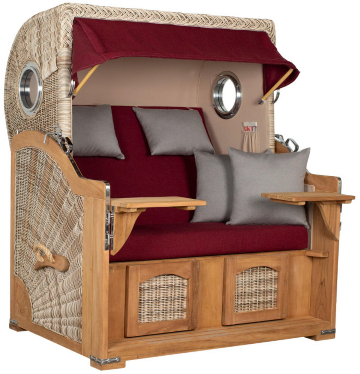 STRANDKORB XXL Düne Grande Teak PE Shell - Rot/Braun, Metall (142/170/95cm) - Mr. Deko