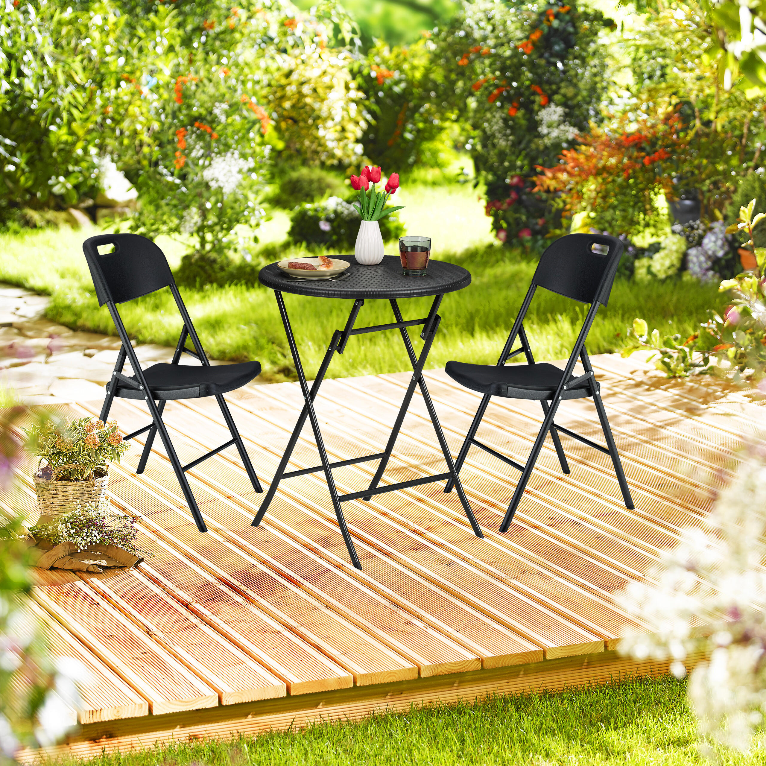 2XKLAPPSTUHL - Schwarz, Kunststoff/Metall (45/87/52.5cm) - Relaxdays