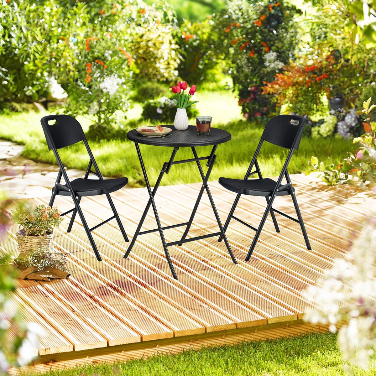 2XKLAPPSTUHL - Schwarz, Kunststoff/Metall (45/87/52.5cm) - Relaxdays