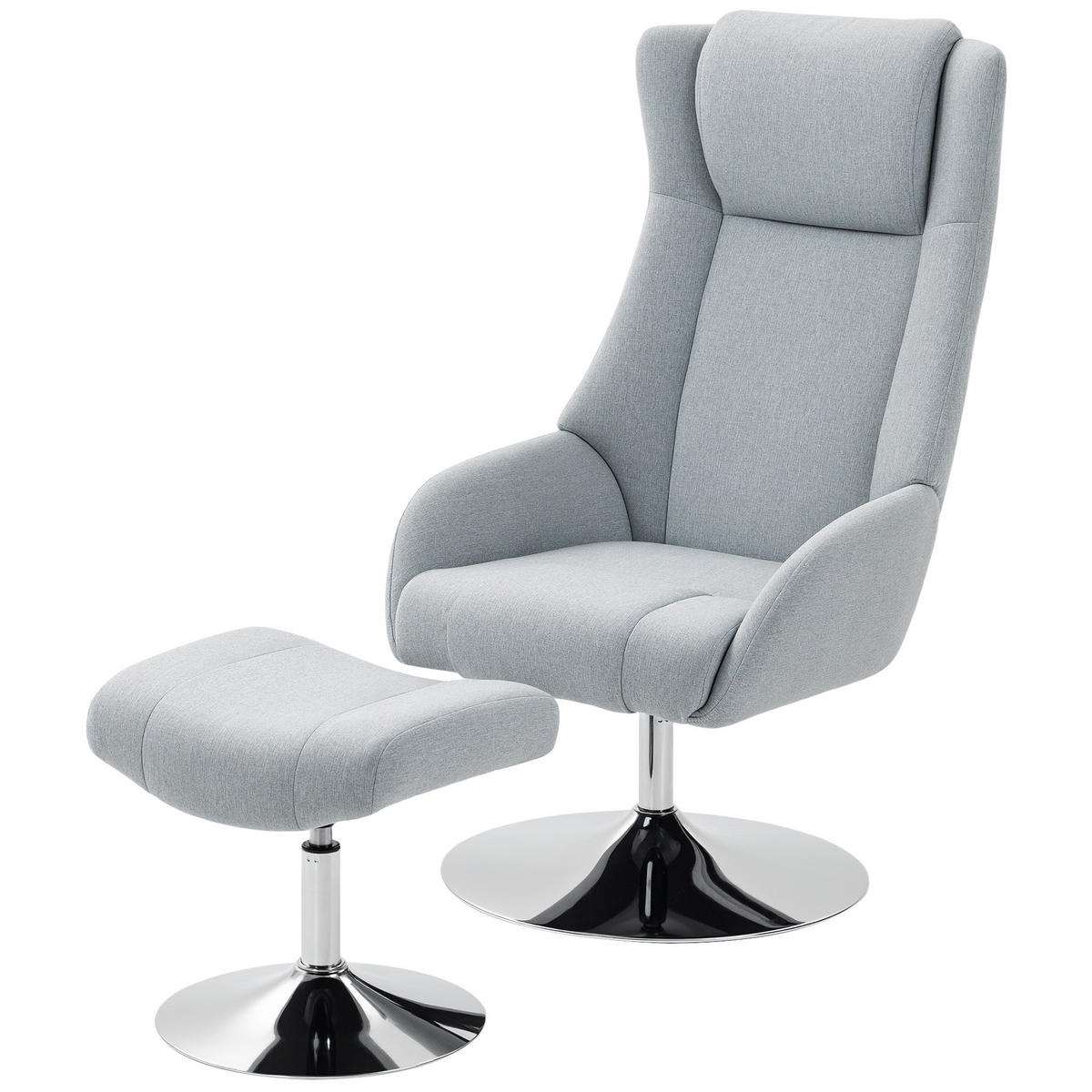 POLSTERSTUHL DE-07556 mit Fußhocker, drehbar und zurücklehnbar Grau - Grau, Metall (68/118/84cm) - ComfortXL