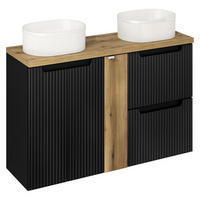 BADMÖBEL-SET 6Teile - Nova Black N BM60 in Schwarz/ Evoke Eiche - Schwarz/Eiche Artisan, Holz (140/57/40cm)