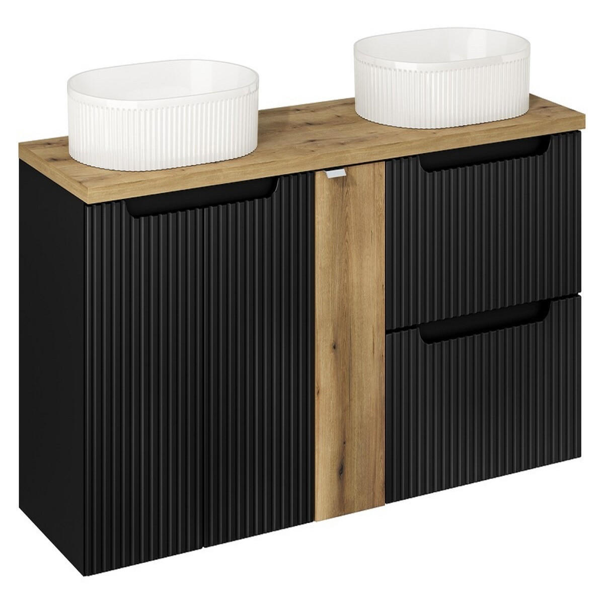 BADMÖBEL-SET 6Teile - Nova Black N BM60 in Schwarz/ Evoke Eiche - Schwarz/Eiche Artisan, Holz (140/57/40cm)