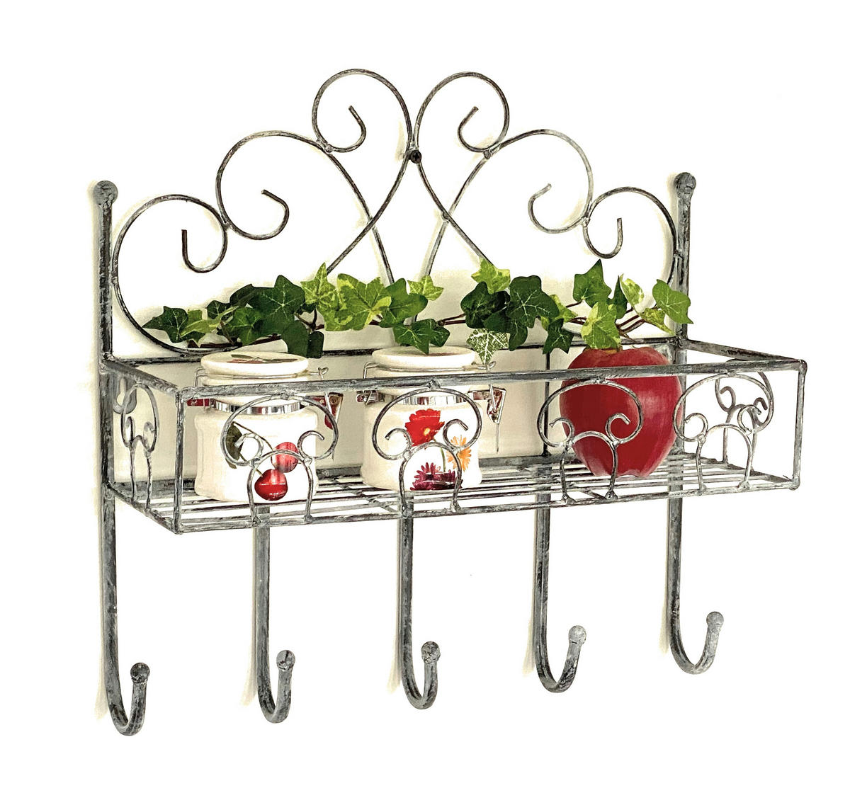WANDREGAL mit 5 Haken Metall Grau 41 cm 96010 - Grau, Metall (41/41/15cm) - DanDiBo