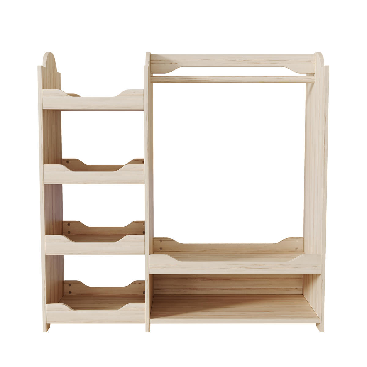 KINDER-GARDEROBE 110x39x110cm Naturholz mit Kleiderstange & 4 Regalen - Naturfarben, Holz (39/110/110cm) - FLIEKS