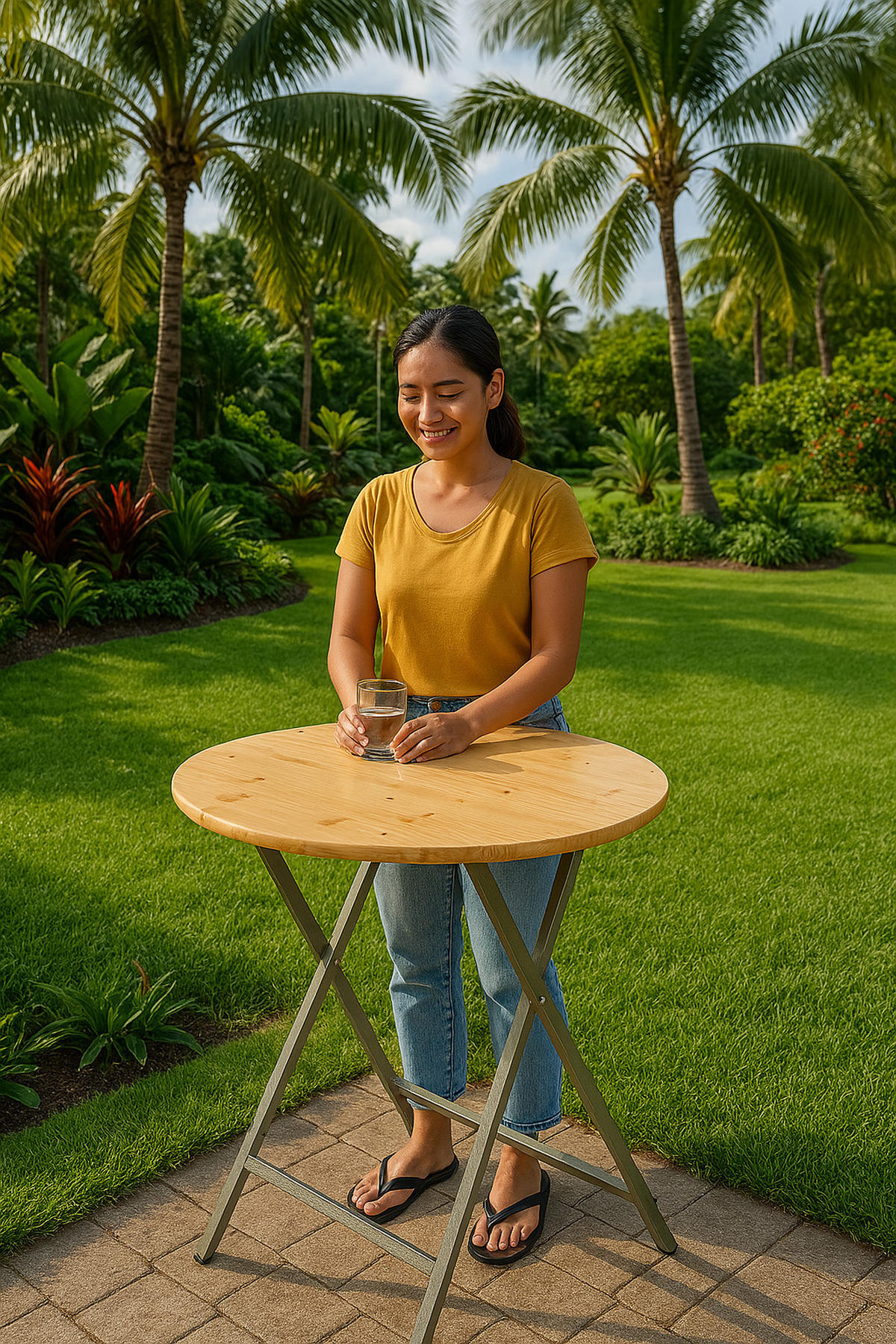 STEHTISCH Zülpich aus Metall + Holz (Nadelholz) 78cm - Braun, Metall (78/78/110.5cm) - TPFGarden