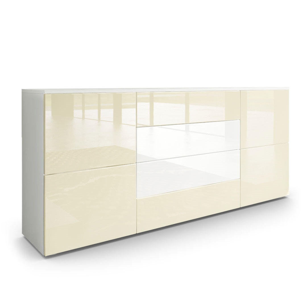 SIDEBOARD Rova Creme Hochglanz / Weiß Hochglanz - Creme, Holzwerkstoff (166/72/35cm) - Vladon