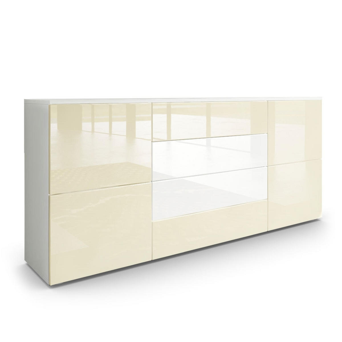 SIDEBOARD Rova Creme Hochglanz / Weiß Hochglanz - Creme, Holzwerkstoff (166/72/35cm) - Vladon