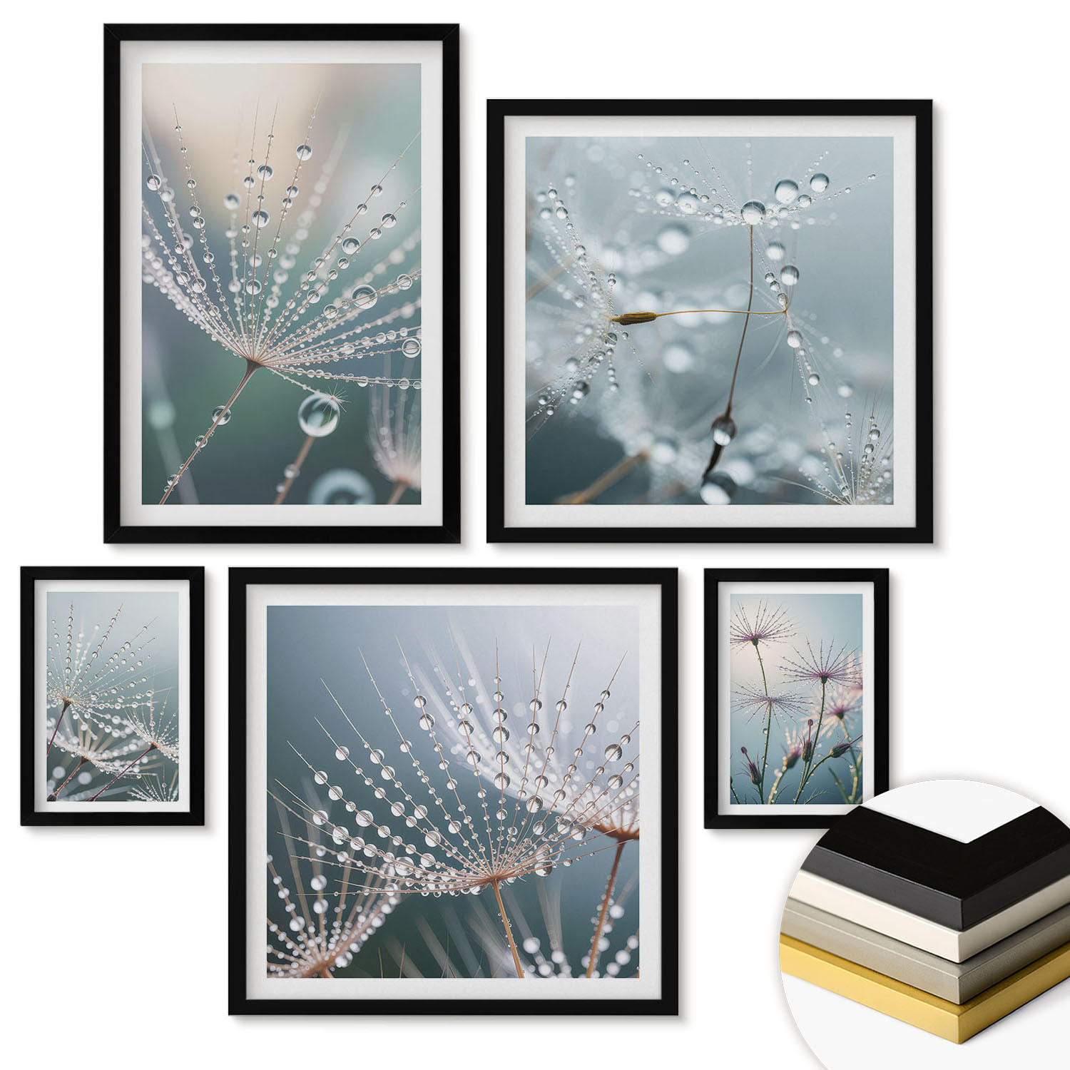 WANDBILDER 5er-Set - 50x50 cm & 20x30 cm & 40x60 cm Schwarzer Rahmen - Lineare abstrakte Motive - Schwarz, Kunststoff (40/60cm) - ArtPrintCave