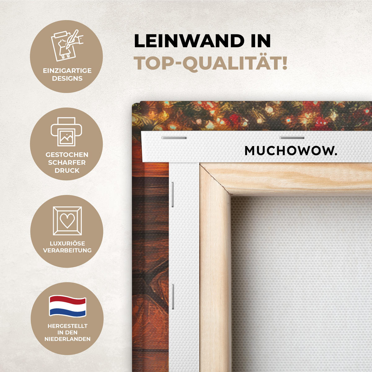 LEINWANDBILD Winter - Weihnachten - Zuhause - Kamin Wandbilder 80x60 cm - Bernsteinfarben, Textil (80/60cm) - MuchoWow