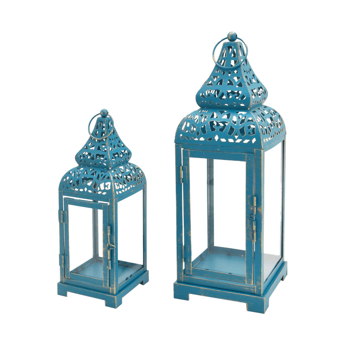 DEKORATIVES LATERNEN SET, 2 pieces Blau 15/15/39 cm - Blau, Metall (15/39/15cm) - Mobili Rebecca