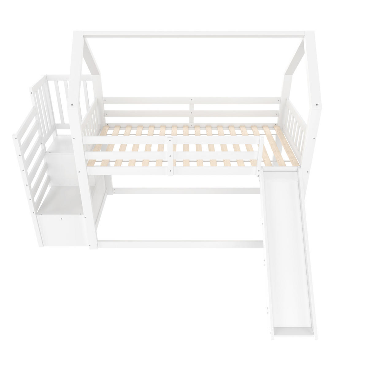 PATROVÁ postel 90/200 cm bílá s úložným prostorem a schůdky a skluzavkou - bílá, dřevo (90/200cm) - OKWISH