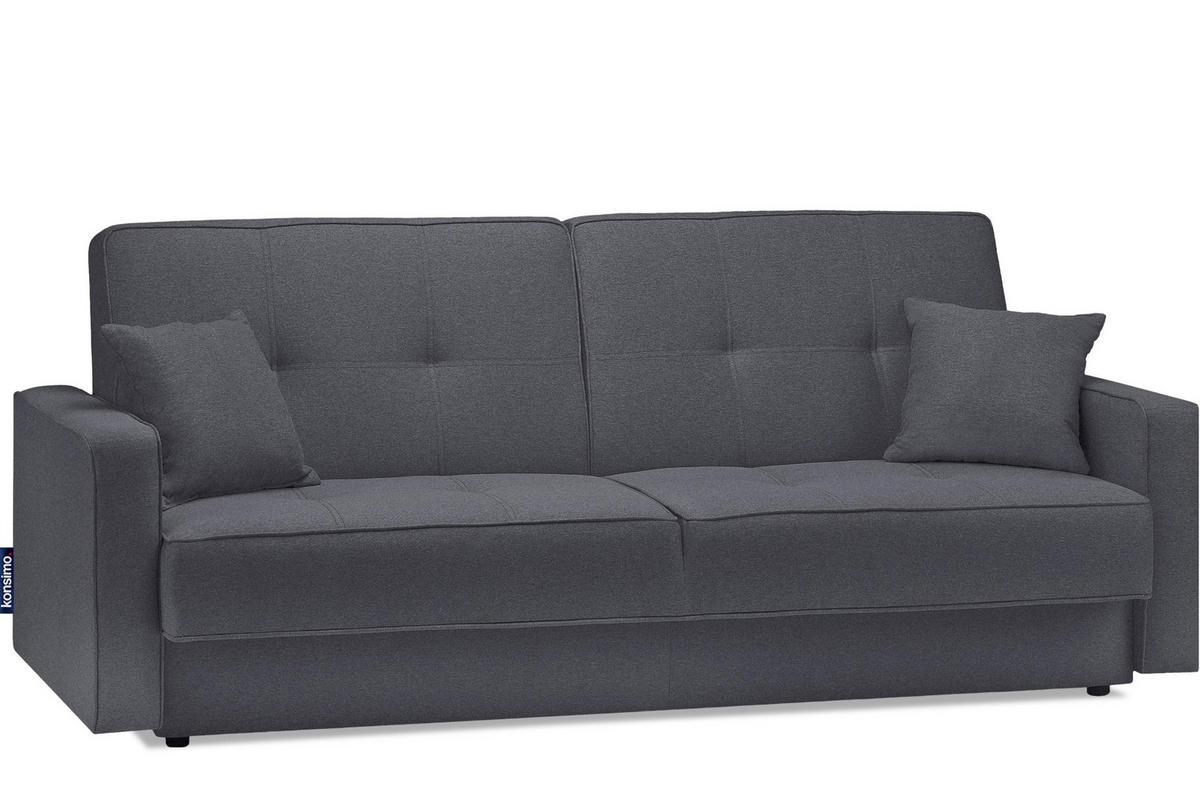 SCHLAFSOFA ORIO 3 Personen, Gewebe-Stoff, Anthrazit - Anthrazit, Textil (219/90/90cm) - KONSIMO®
