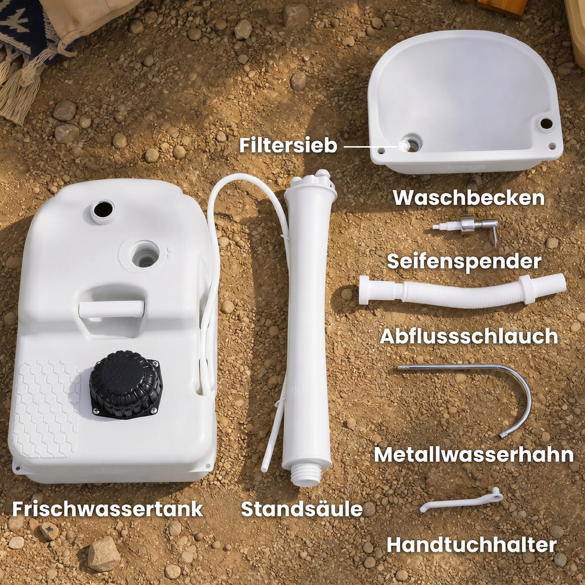 WASCHBECKEN, HDPE, Grau, 51L x 33,5B x 103H cm - Hellgrau, Kunststoff (33.5/103/51cm) - Outsunny