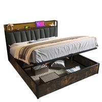 BETT mit LED-Kopfteil und Stauraum 180x200 cm Grau mit USB & Steckdosen - Grau, Metall (180/200cm) - Meubliv