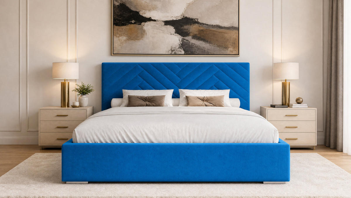 POLSTERBETT 180x200 cm AURA, Doppelbett mit Bettkasten und Lattenrost aus Holz, Velourstoff: Blau - Blau, Holz/Kunststoff (180/200cm) - Marpur