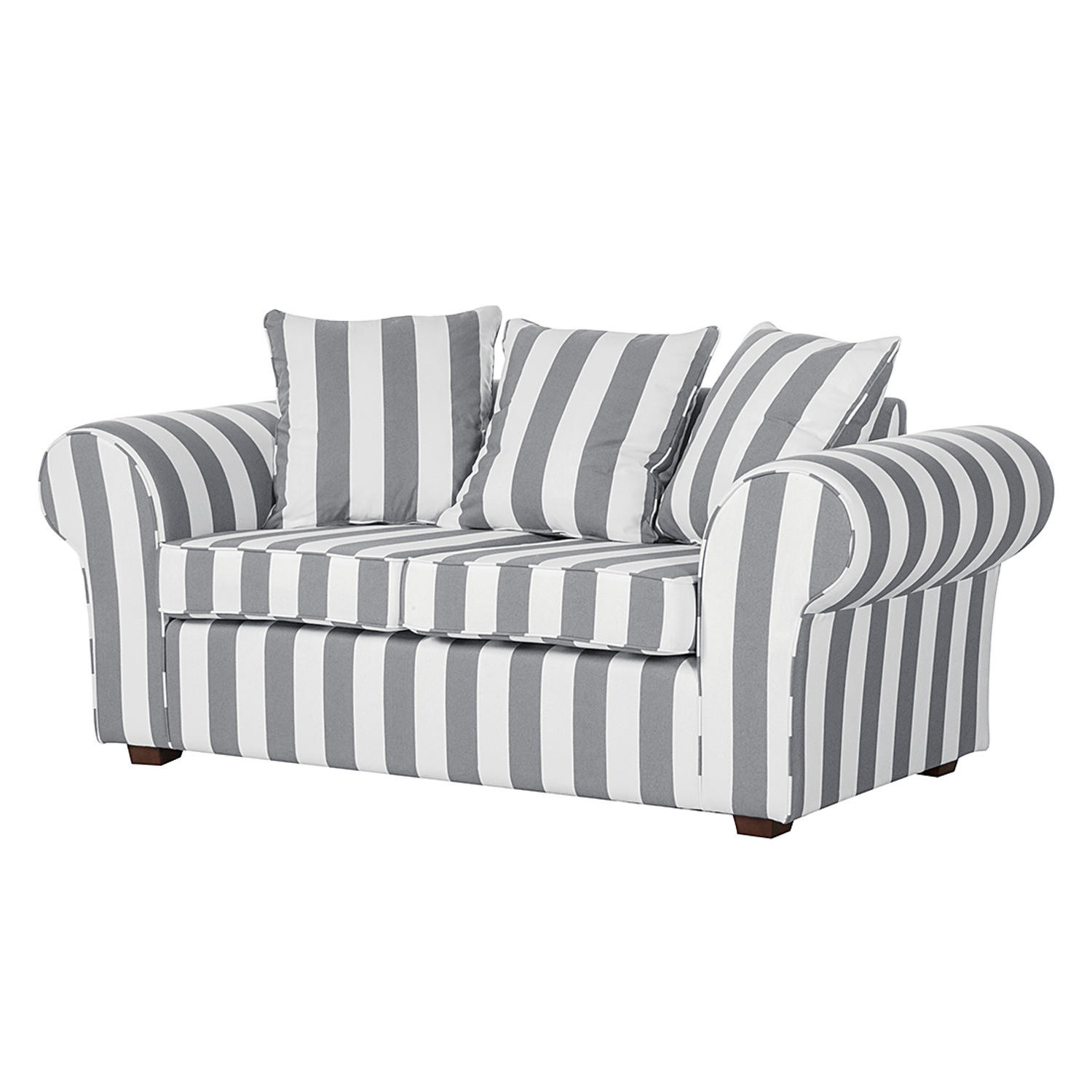2-SITZER SOFA - Webstoff - gestreift - Dunkelbraun/Grau, Buchenholz/Textil (187/88/88cm) - home24