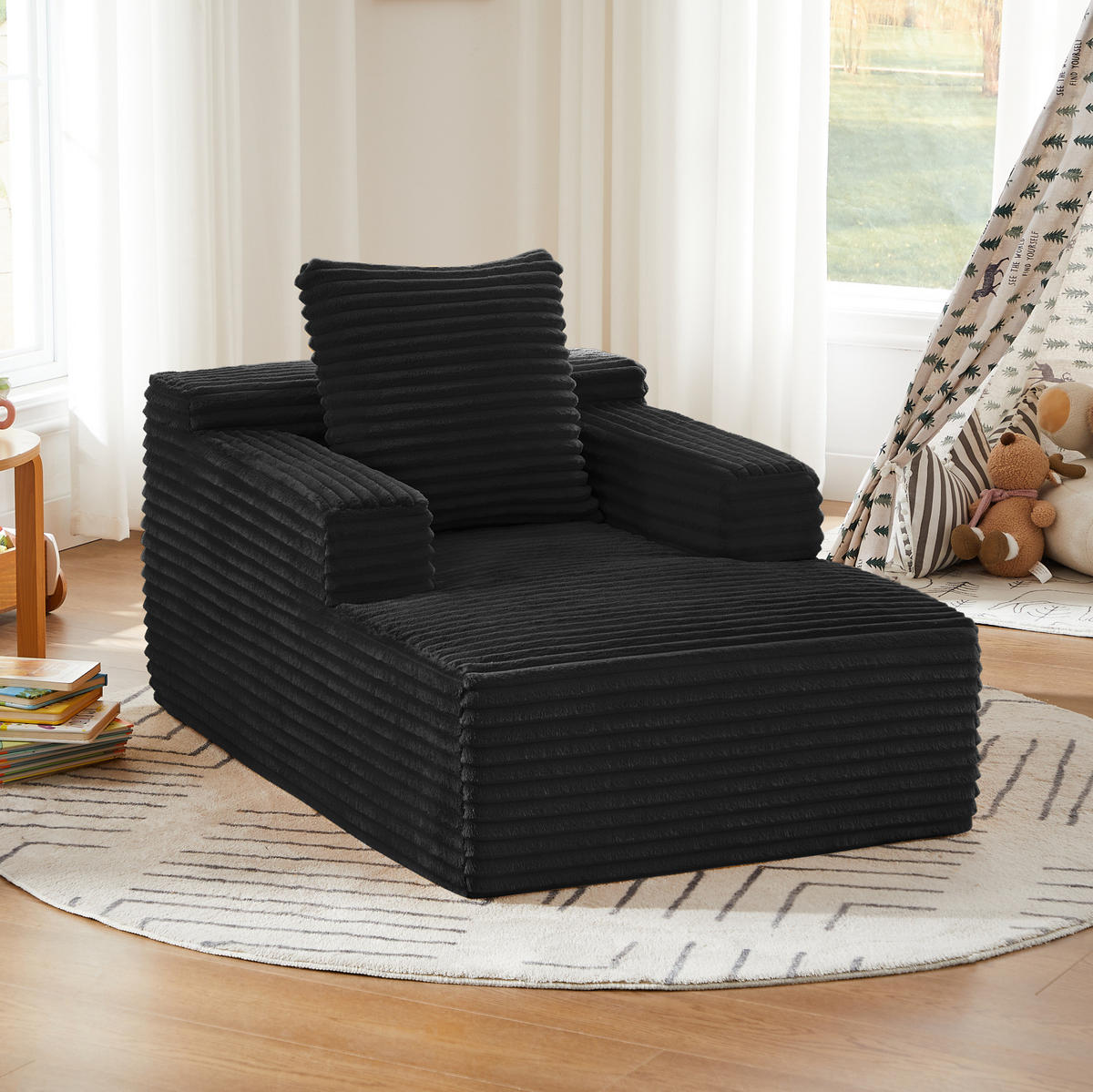 CHAISELONGUE aus Cord Schwarz - Schwarz, Kunststoff (81.03/49.78/116.84cm) - Meubliv