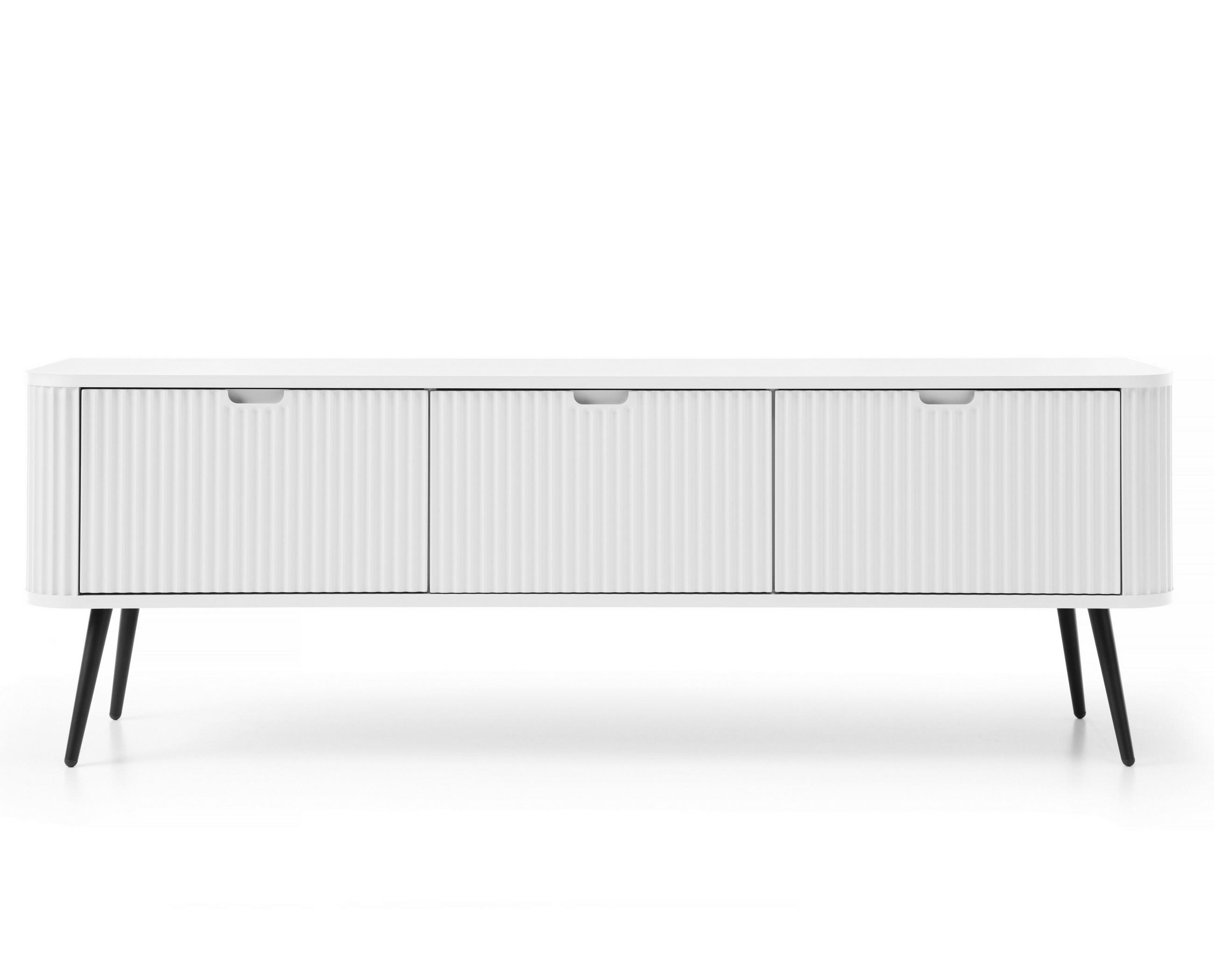 LOWBOARD Salvia 3T Weiß, Schwarz 168/56/39 cm – mit geriffelten Fronten und hohen Beinen - Schwarz/Weiß, Holzwerkstoff/Metall (168/56/39cm) - AX Living