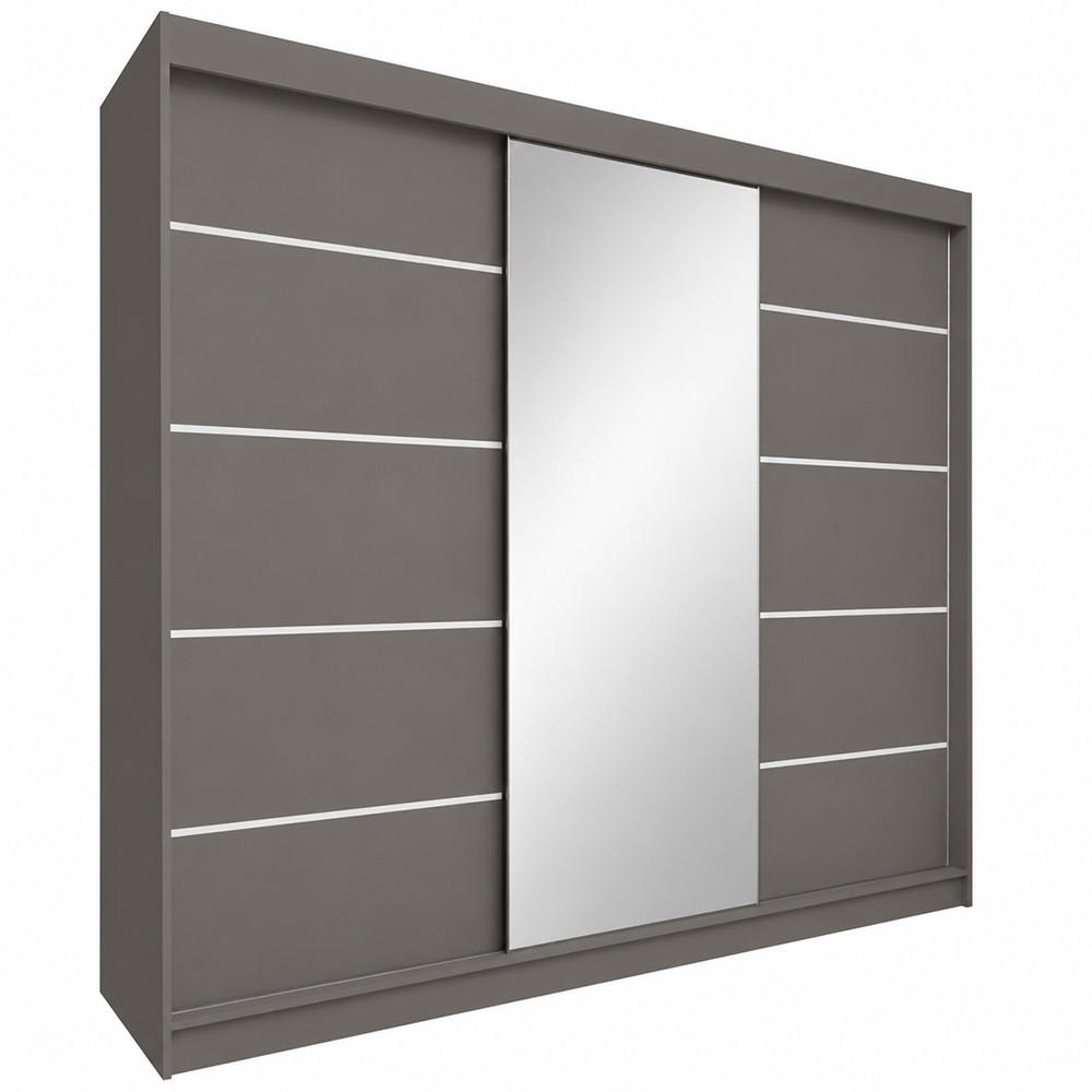 KLEIDERSCHRANK Malika 240 cm Graphit Spiegel 4 Schubl. Griffe silber - Graphitfarben, Holzwerkstoff (240/216/61cm) - KS Home Concept