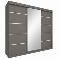 KLEIDERSCHRANK Malika 240 cm Graphit Spiegel 4 Schubl. Griffe silber - Graphitfarben, Holzwerkstoff (240/216/61cm) - KS Home Concept