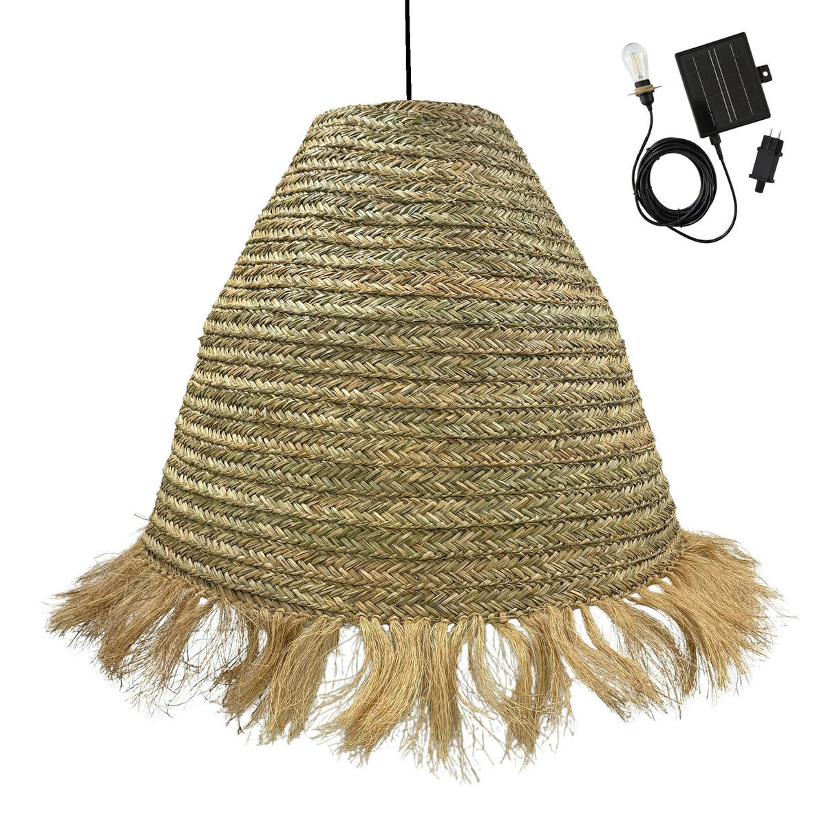 ANAFI BIG Solar-Pendelleuchte, 100 cm Durchmesser, 5 m Länge - Beige, Naturmaterialien (98/98/78cm) - Lumisky