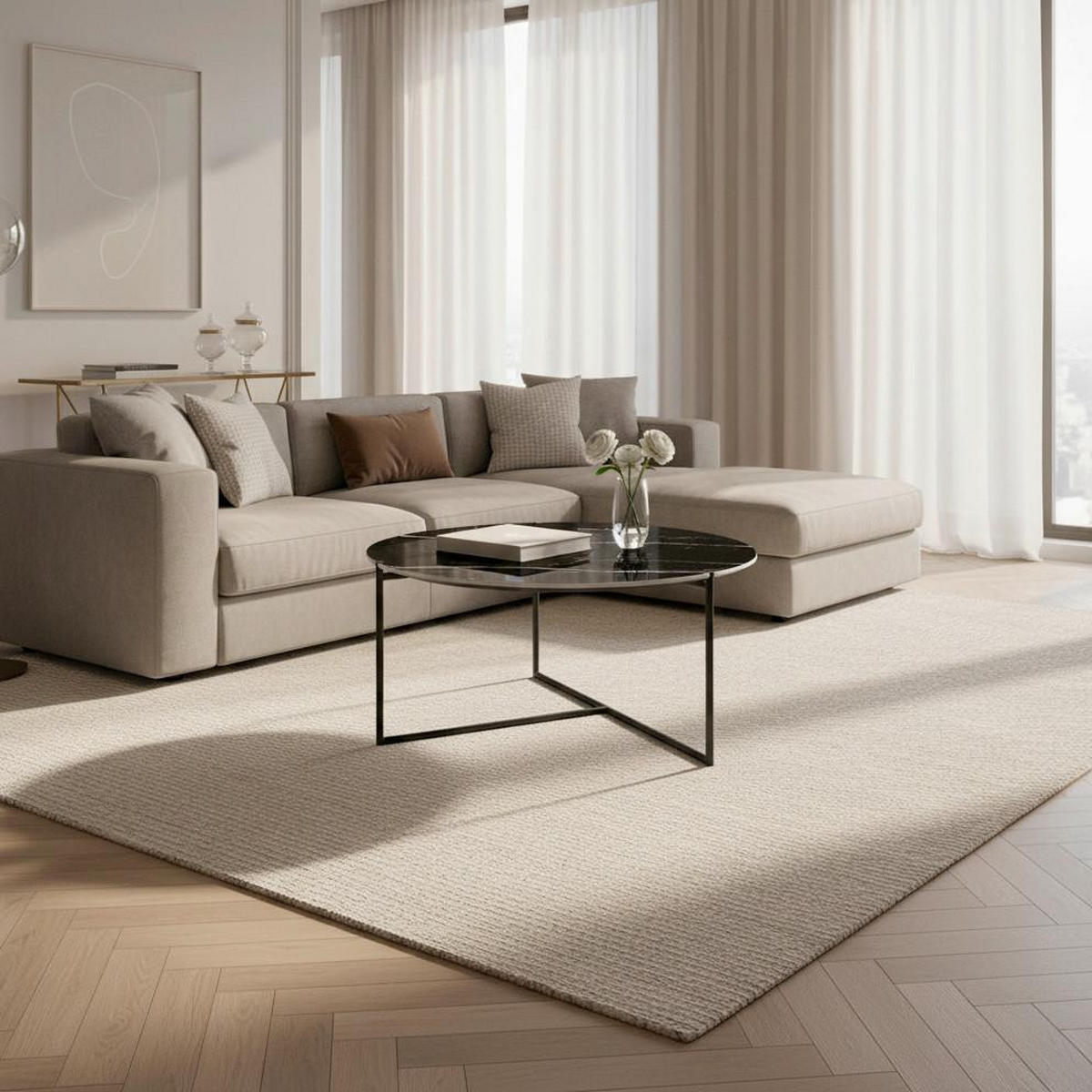 COUCHTISCH Nila Schwarz/Weiß Metall/Marmor rund - Schwarz, Metall (79.5/79.5/39cm) - Bessagi Home
