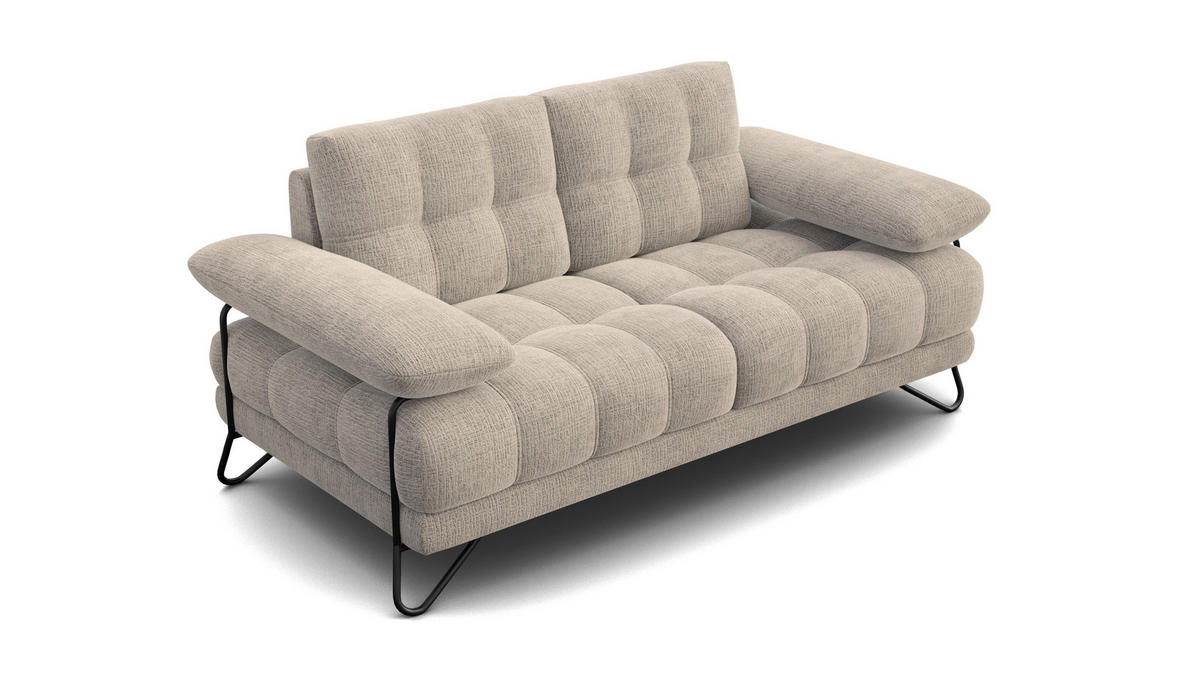 SOFA BUBBARA 2-Sitzer, beige - Beige/Schwarz, Holz/Textil (185/87/96cm) - Courtois Laville