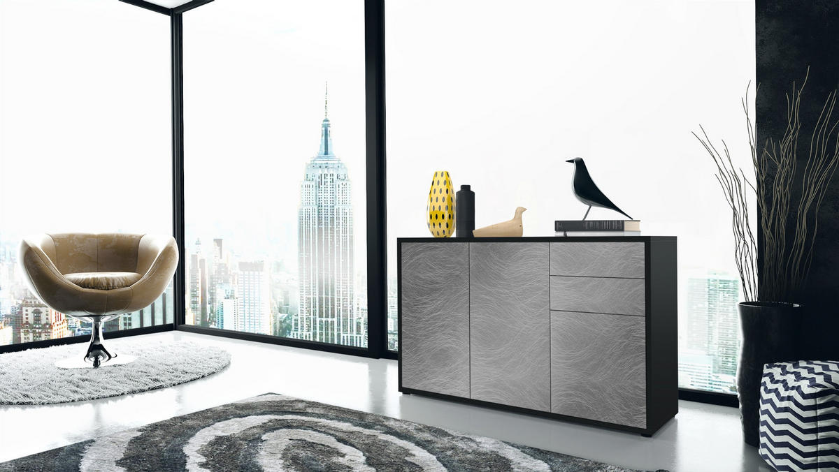 KOMMODE Ben Front in Scratchy Metal - Silberfarben, Holzwerkstoff (117/74/36cm) - Vladon