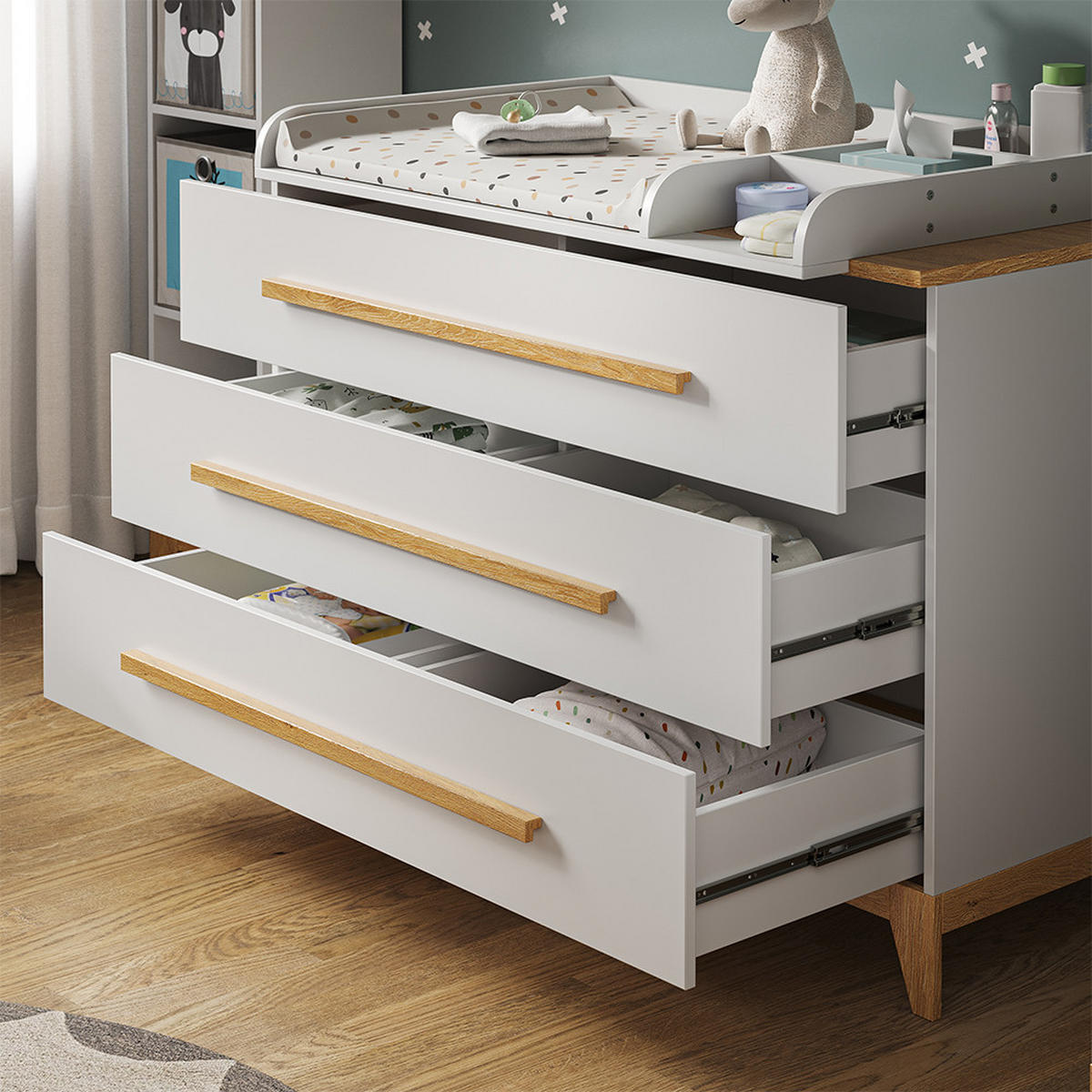 WICKELKOMMODE Malia Weiß 133 x 98 cm XL mit 3 Schubladen - Weiß, Holzwerkstoff (133/98/70cm) - VitaliSpa