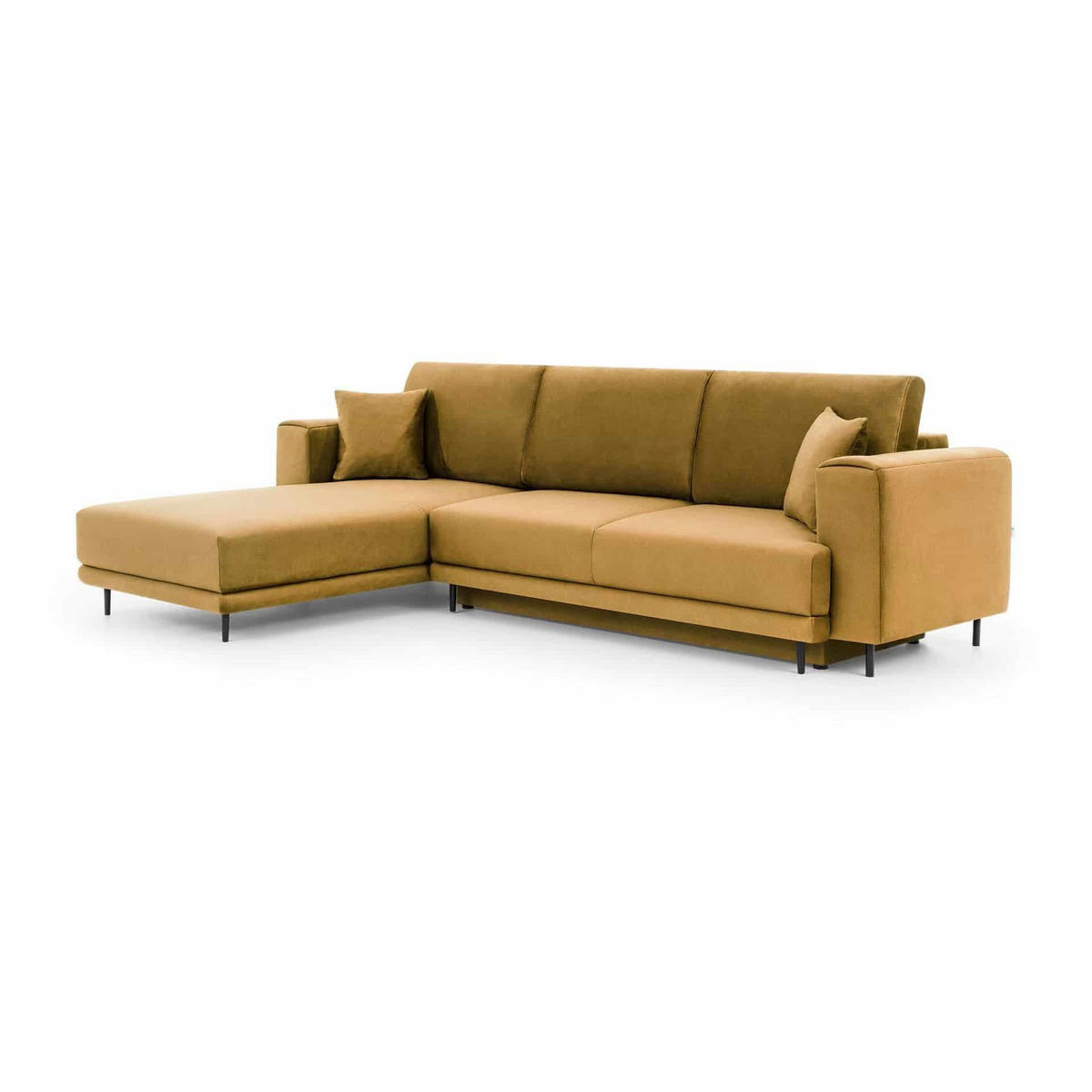 ECKSOFA mit Schlaffunktion und Bettkasten, Loco-Stoff - Gelb/Schwarz, Textil/Metall (289/190cm) - Eltap