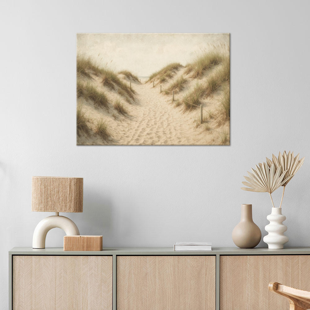 LEINWANDBILD Strand Dünen im Shabby Chic Stil 120x80cm - Beige, Textil (120/80cm) - Feeby