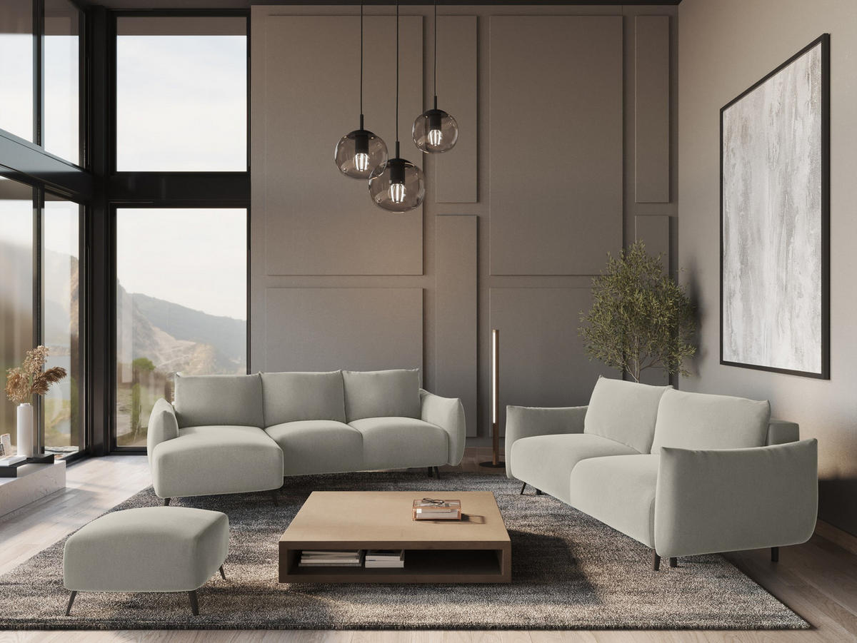 ECKSOFA mit Schlaffunktion Samt Stoff Creme - Perlmutt/Creme, Textil/Metall (162/242cm) - Makamii