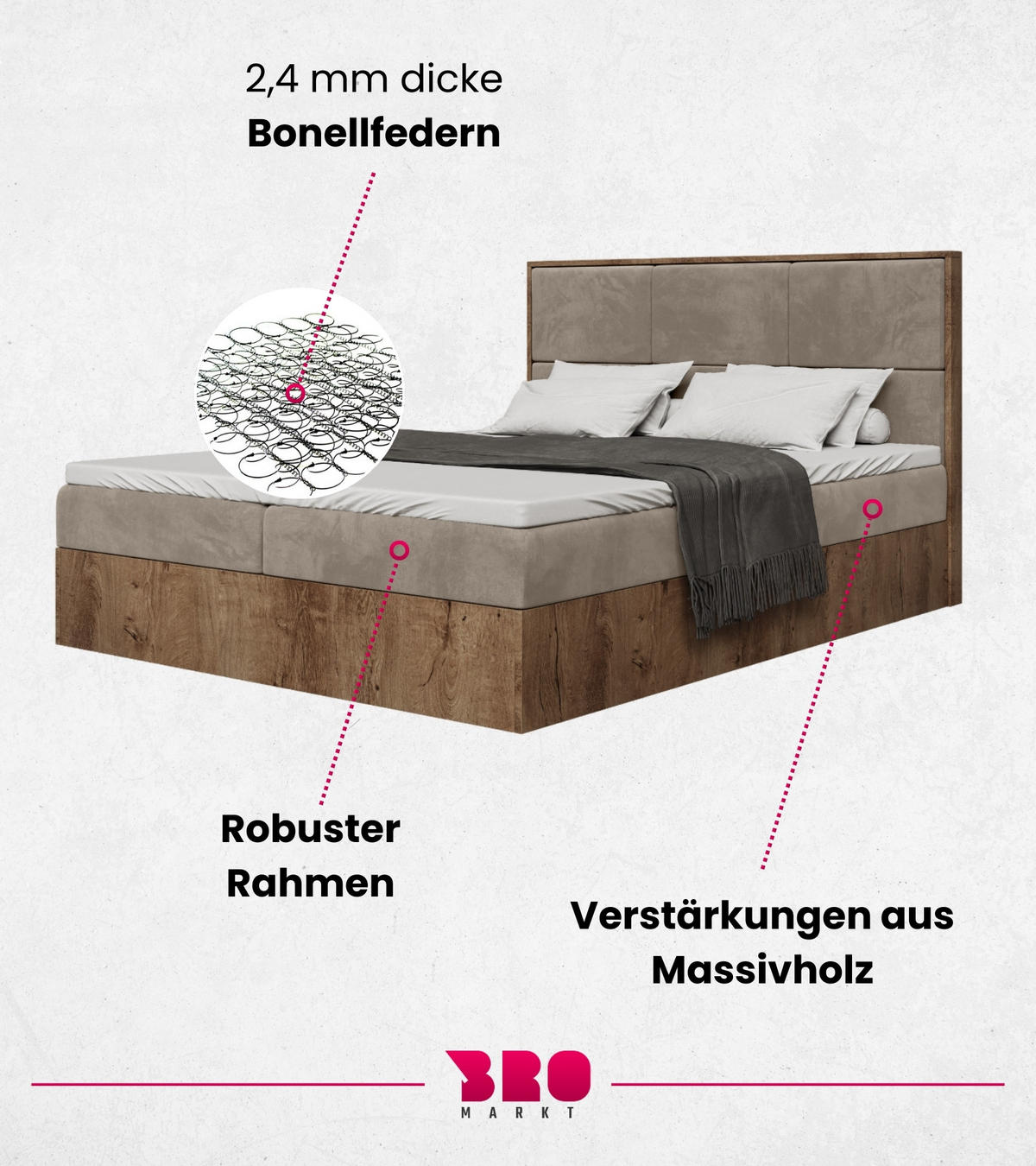 BOXBETT Loft mit Topper 140/200 Braun - Graubraun, Holzwerkstoff/Textil (140/200cm) - Bromarkt