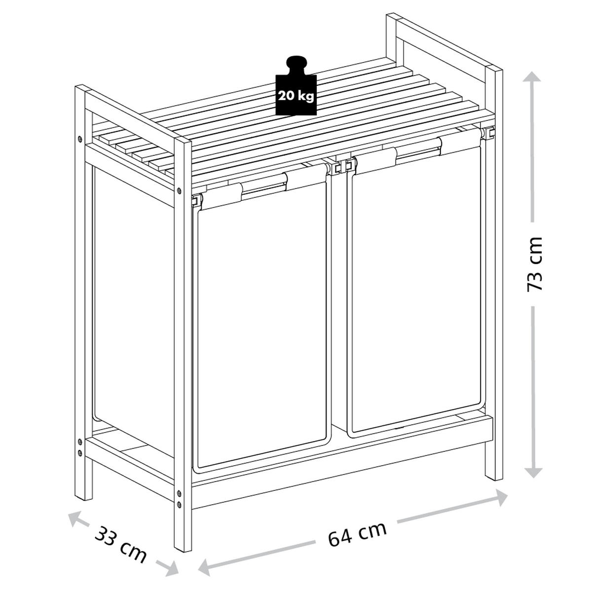 WÄSCHEKORB aus Bambus 64/33/73 cm - Schwarz, Naturmaterialien (33/73/64cm) - Kesper