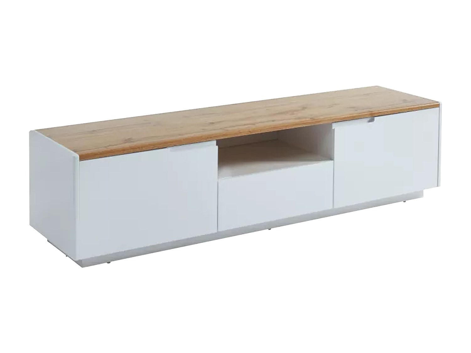 TV-MÖBEL mit 2 Türen & 1 Schublade - MDF lackiert - Weiß & Eichefarben - AMANI - Naturfarben, Holz (160/40/40cm) - Vente-Unique
