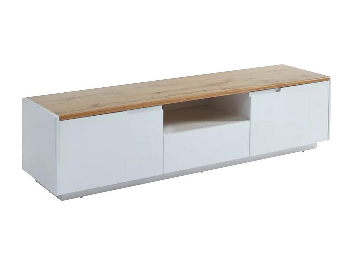 TV-MÖBEL mit 2 Türen & 1 Schublade - MDF lackiert - Weiß & Eichefarben - AMANI - Naturfarben, Holz (160/40/40cm) - Vente-Unique