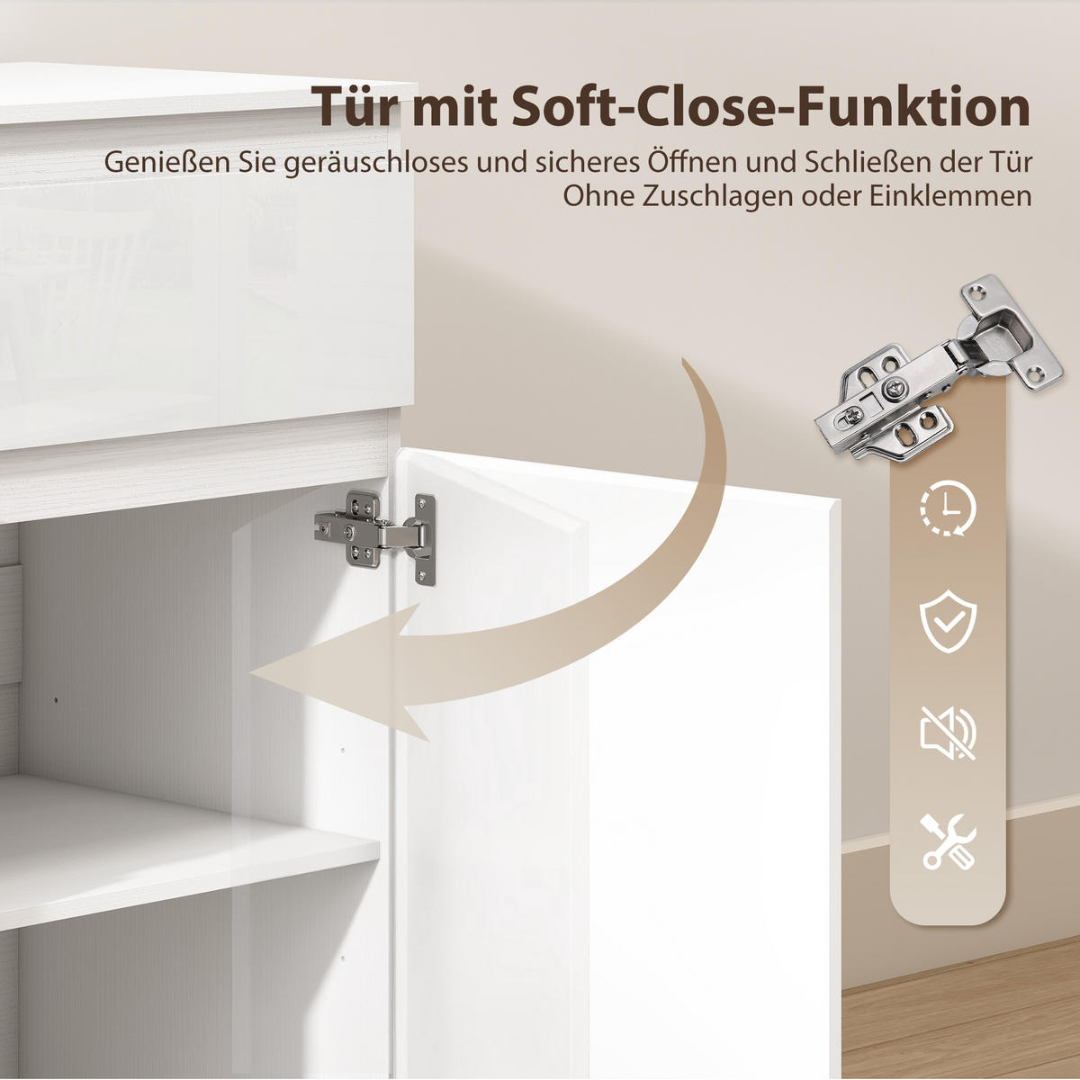 SIDEBOARD Weiß Hochglanz mit 5 Schubladen - Weiß Hochglanz, Holzwerkstoff (100/80/40cm) - PANGIVO