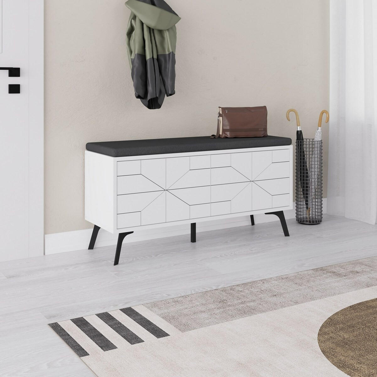 SKŘÍŇKA na boty se 4 dveřmi, výška 55 cm - DUNE BENCH - bílá, kompozitní dřevo (107/55/35cm) - Calicosy