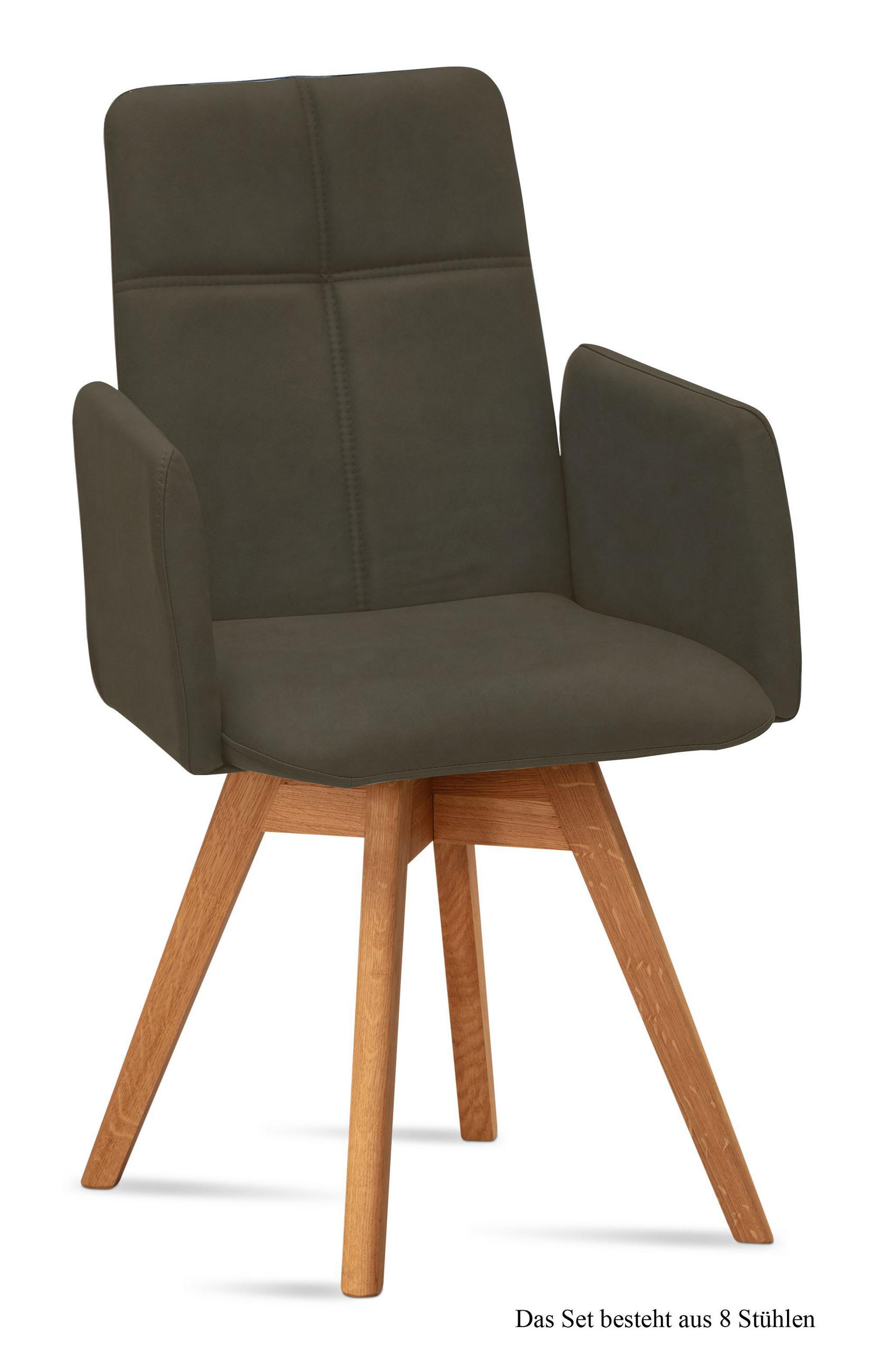 ARMLEHNSTUHL drehbar (8er-Set) Dorey 52x92x60 Eiche geölt/Khaki - Dunkelgrün/Eichefarben, Kunststoff (60/92/52cm) - 58aufmkessel