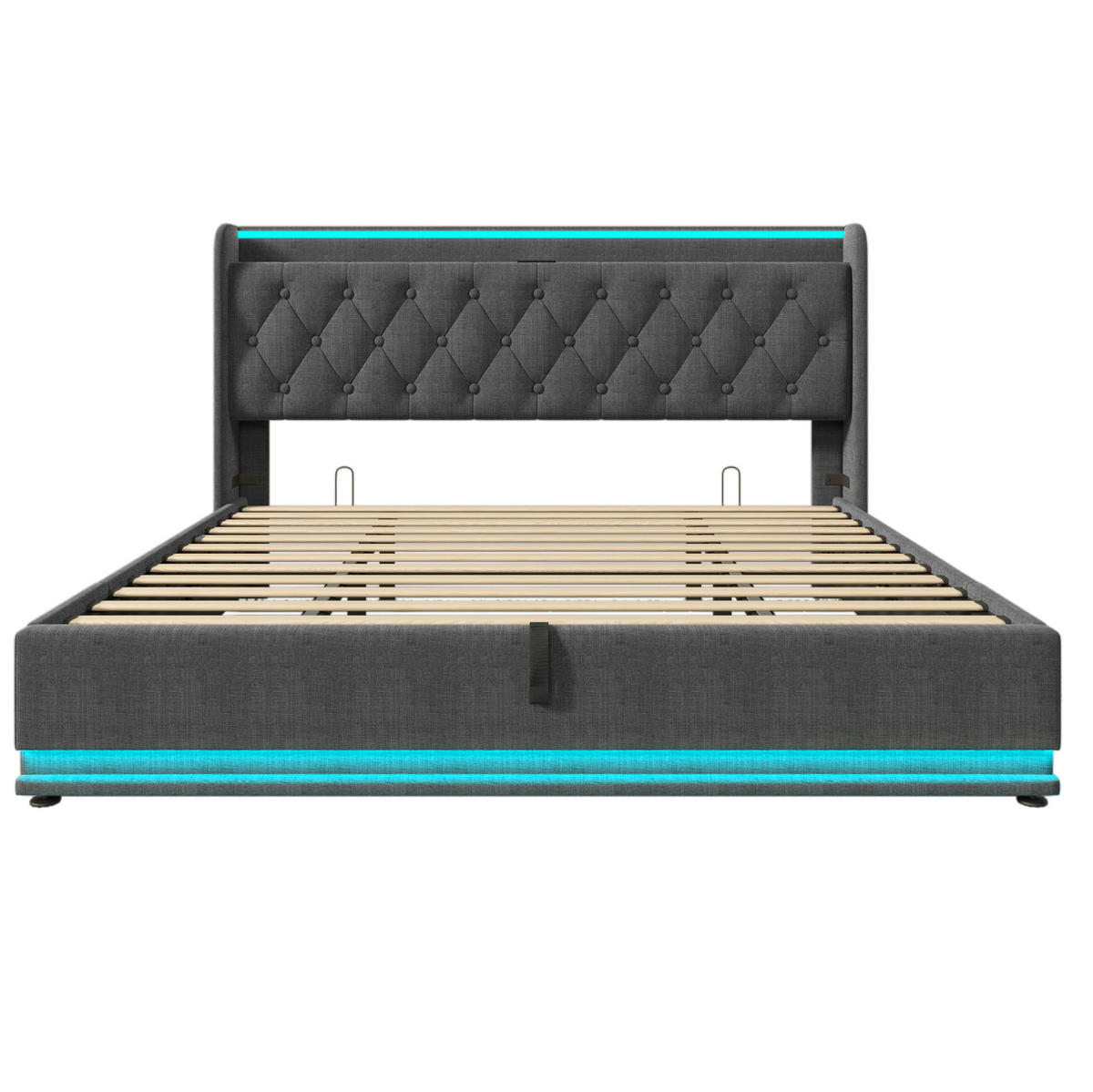 POLSTERBETT mit LED und Stauraum 180x200 cm Leinen Grau - Dunkelgrau, Metall (180/200cm) - Meubliv
