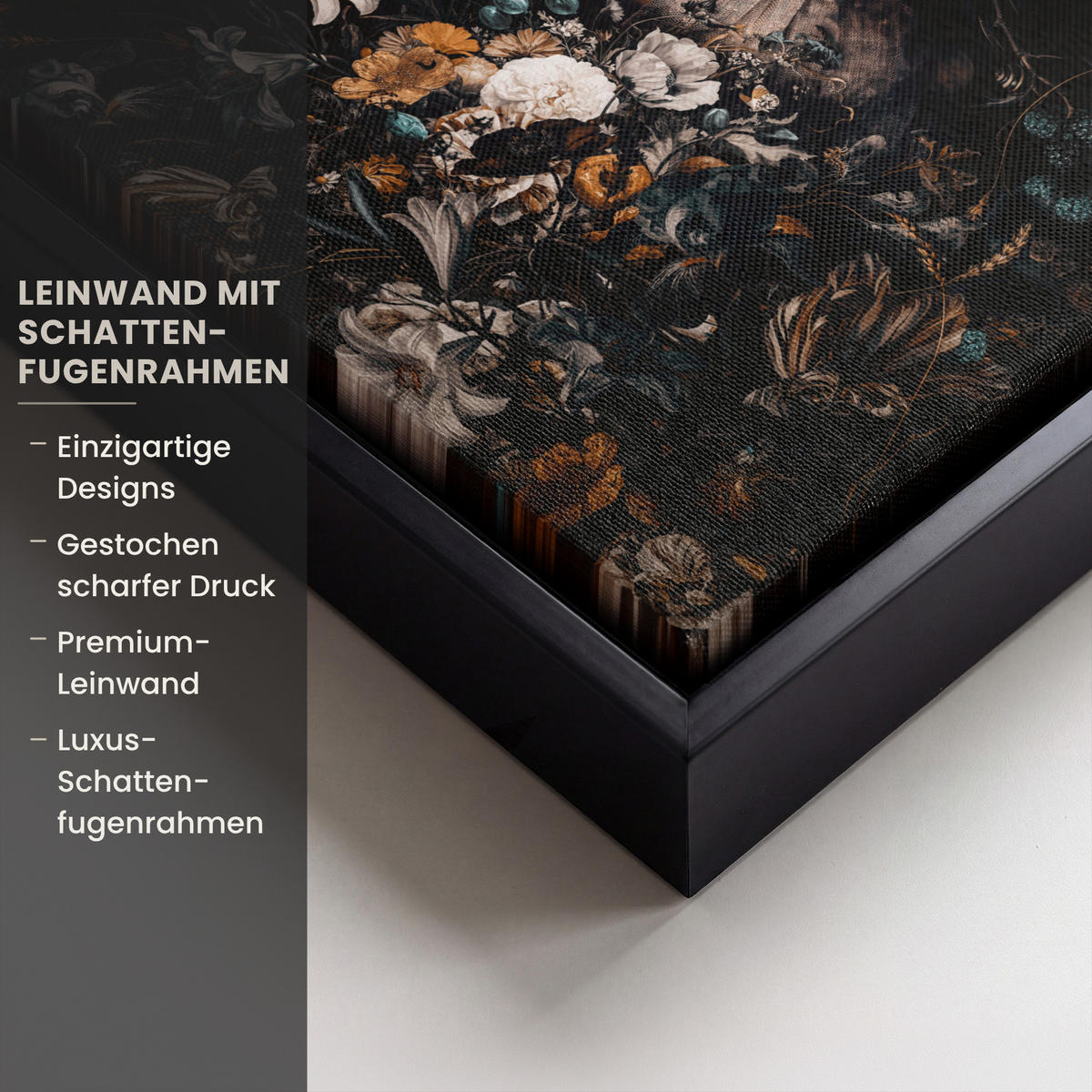 LEINWAND Bilder mit Rahmen - Frau - Luxus - Blumen - Schmetterling - Porträt - 20x20 - Schwarz, Textil (20/20cm) - MuchoWow