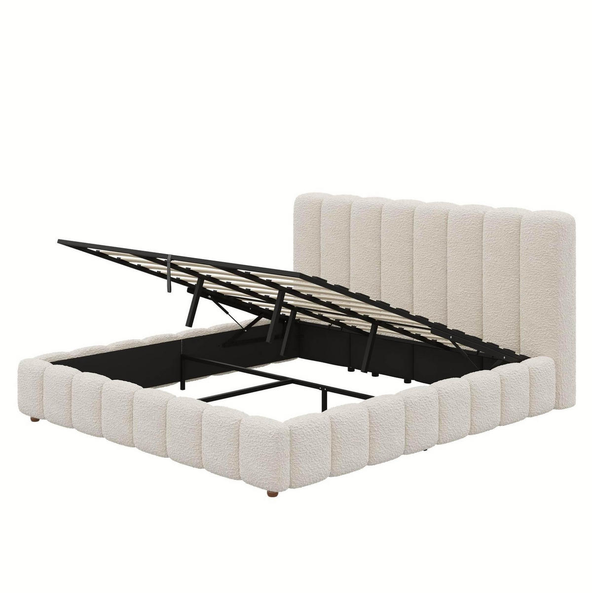 POLSTERBETT mit Bouclé-Bezug 200x200 cm Weiß mit hydraulischem Bettkasten und Lattenrost - Weiß, Textil (200/200cm) - Modfu