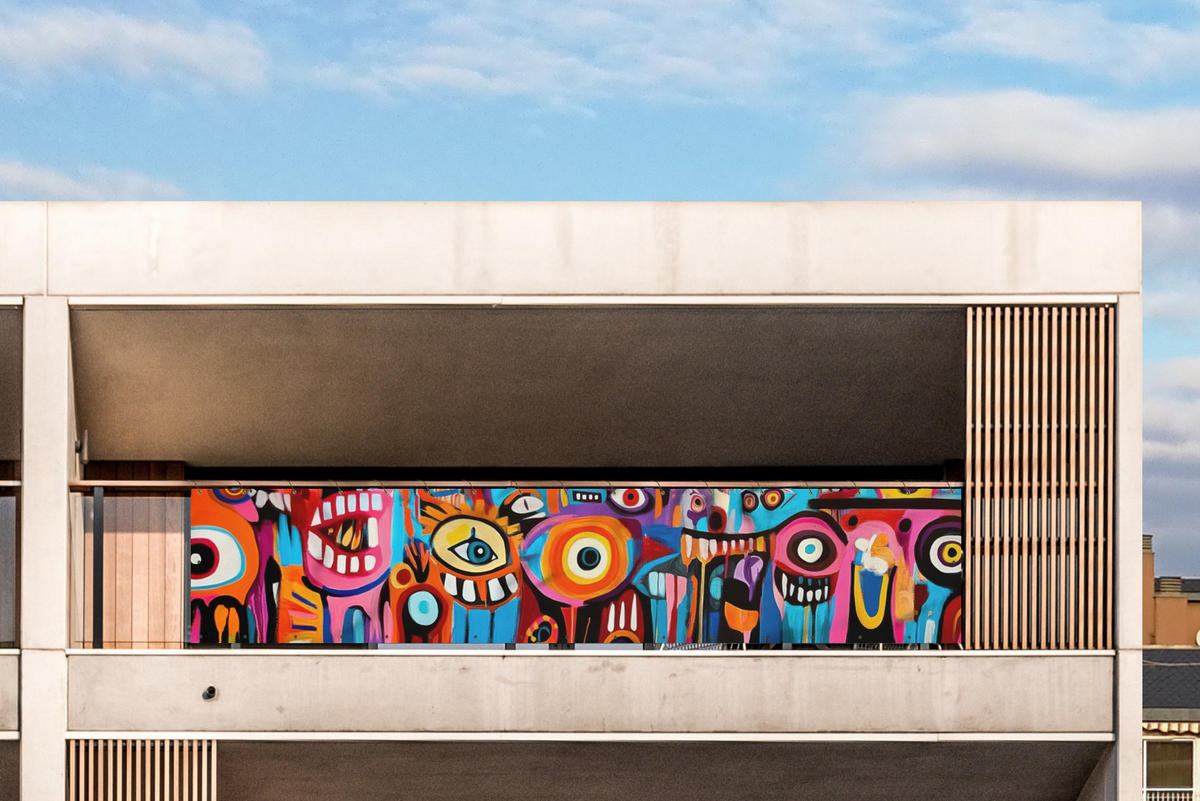 BALKON-SICHTSCHUTZ Abstrakt - Gesicht - Farbenfroh - Multicolor, Kunststoff (500/95cm) - MuchoWow