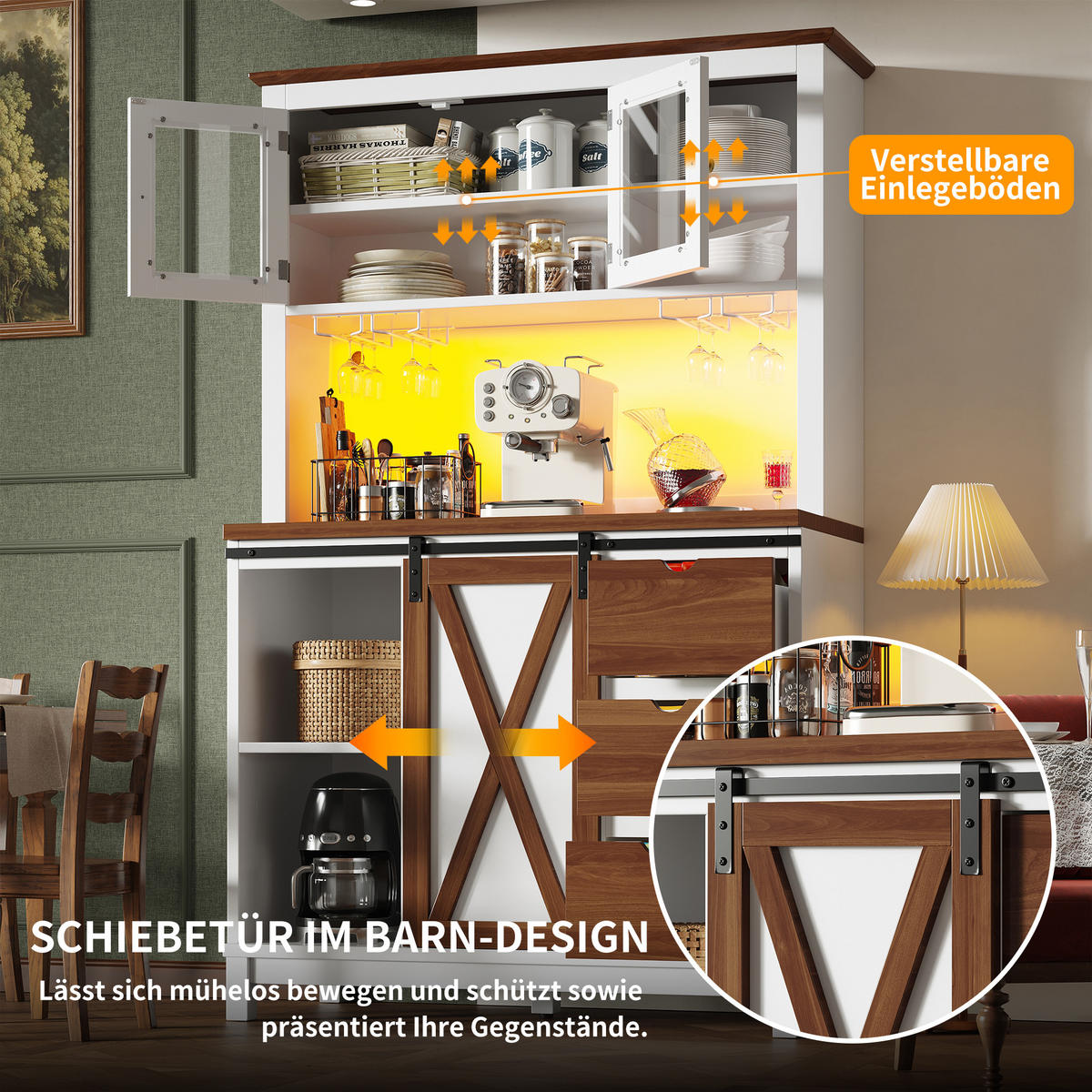BUFFETSCHRANK Kombi Weiß 104/40/180 cm - Weiß, Holz (104/180/40cm) - PANGIVO