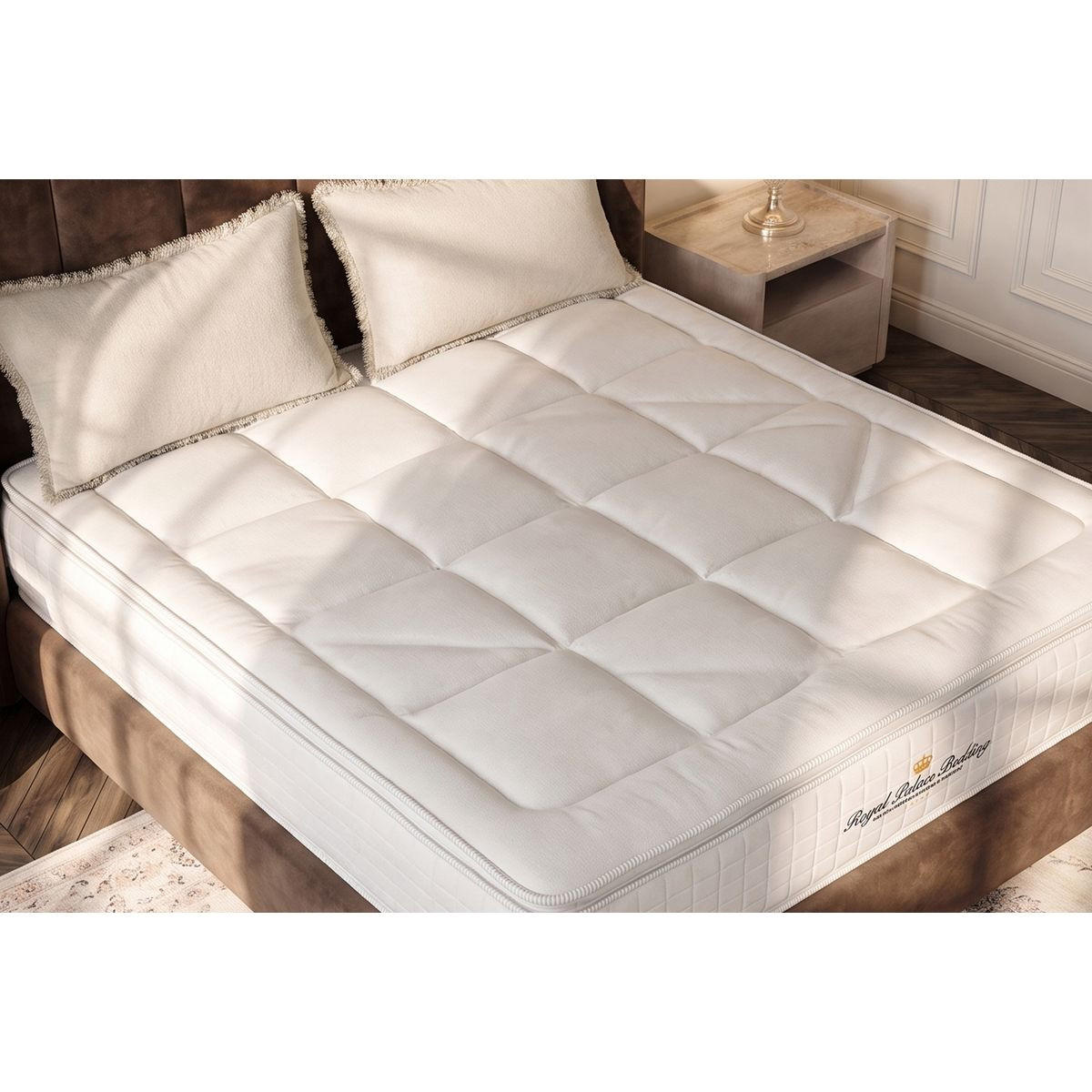 BETT George V Taschenfederkern und Memory-Schaum 90 x 200 cm h1 - Kit Bettgestell Schwarz - Beige/Schwarz, Karton/Holz (90/200cm) - ROYAL PALACE BEDDING