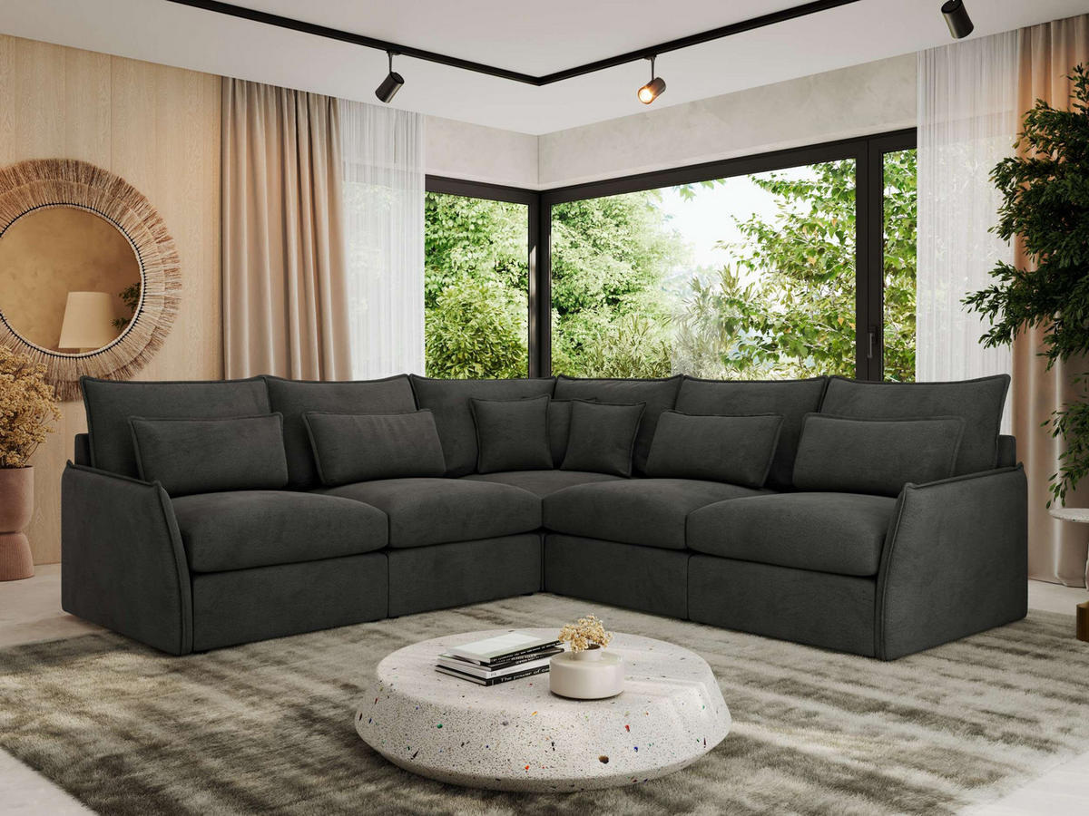 ECKSOFA VERSO L Dunkelgrau Velvet - Dunkelgrau/Schwarz, Kunststoff/Textil (270/270cm) - MKS
