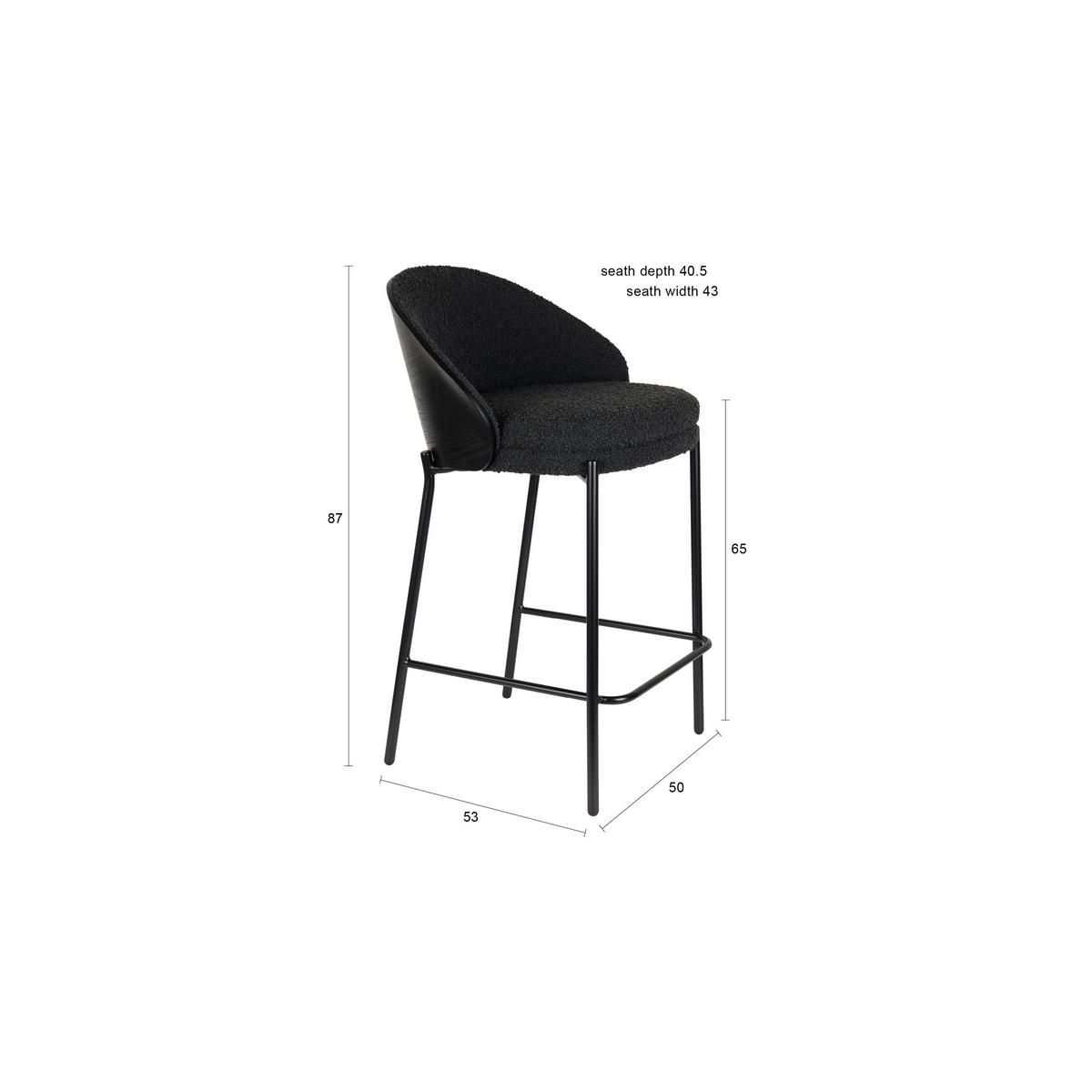 BARHOCKER Rodin Rückenlehne 65 cm Bouclé Schwarz - 2 er Set - Schwarz, Kunststoff (53/87/50cm) - Dutchbone