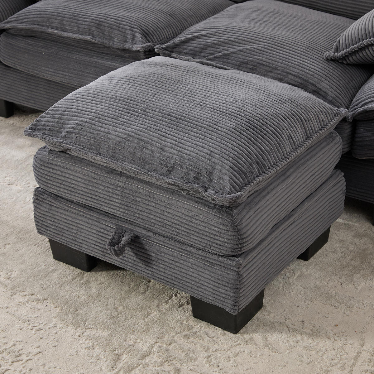 2-SITZER Sofa aus Cord 190x132x84 cm mit Hocker & USB-C, dunkelgrau - Dunkelgrau, Textil (132/84/190cm)